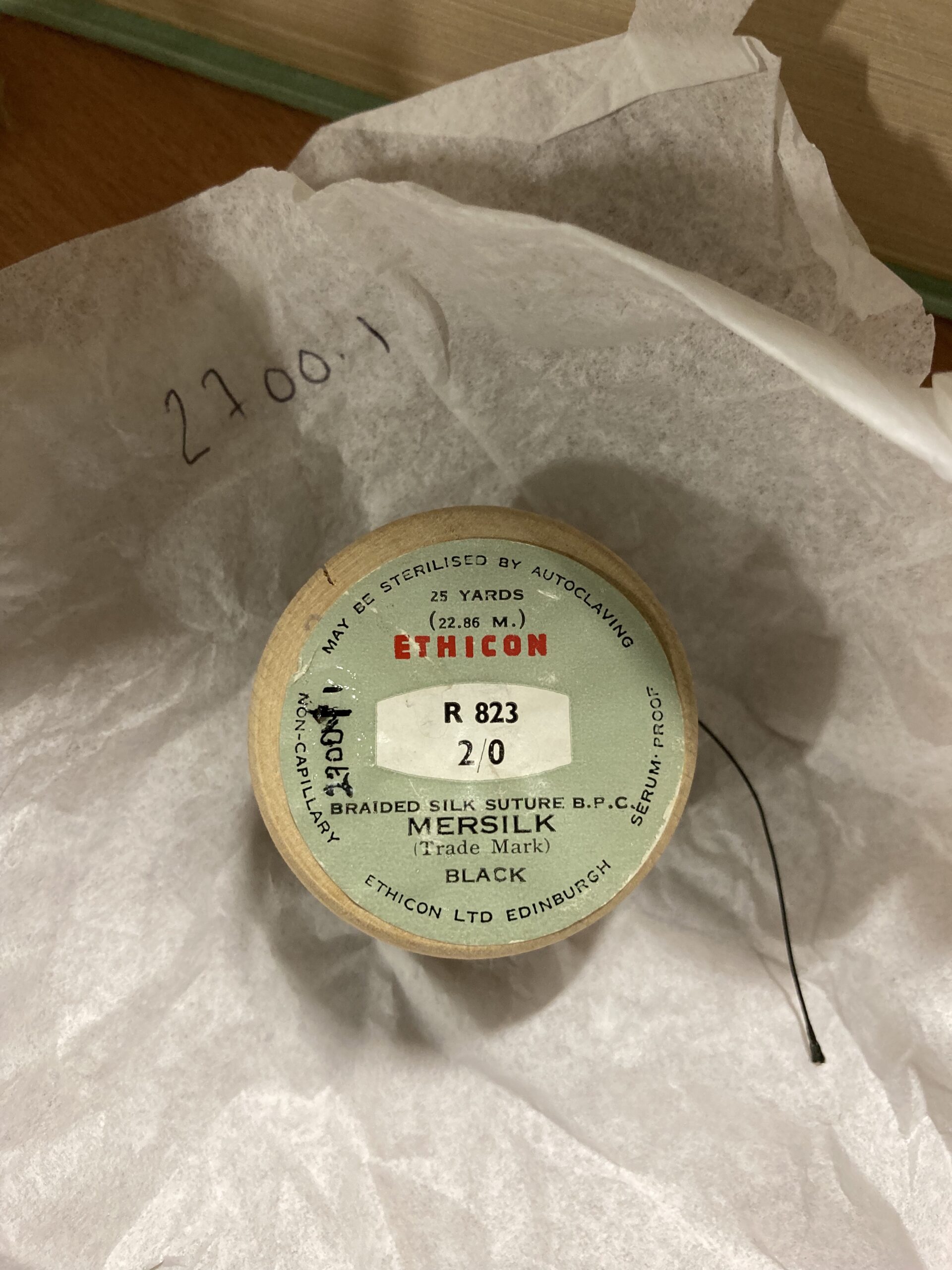 ‘Mersilk®’, braided silk suture by Ethicon Ltd., Edinburgh